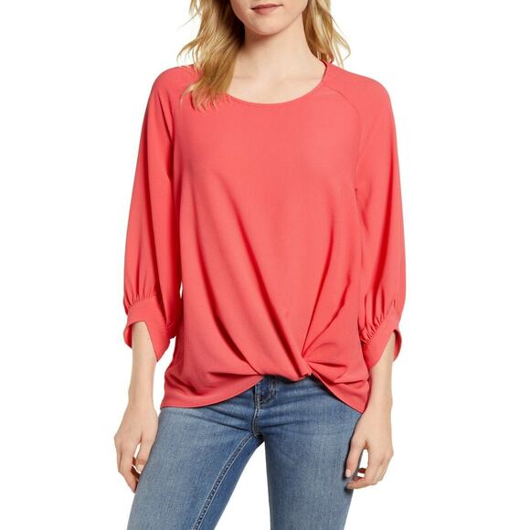 GIBSON x Living in Yellow L Womens Pink Ditzy Floral Maggie Twist Hem Top - Picture 2 of 9